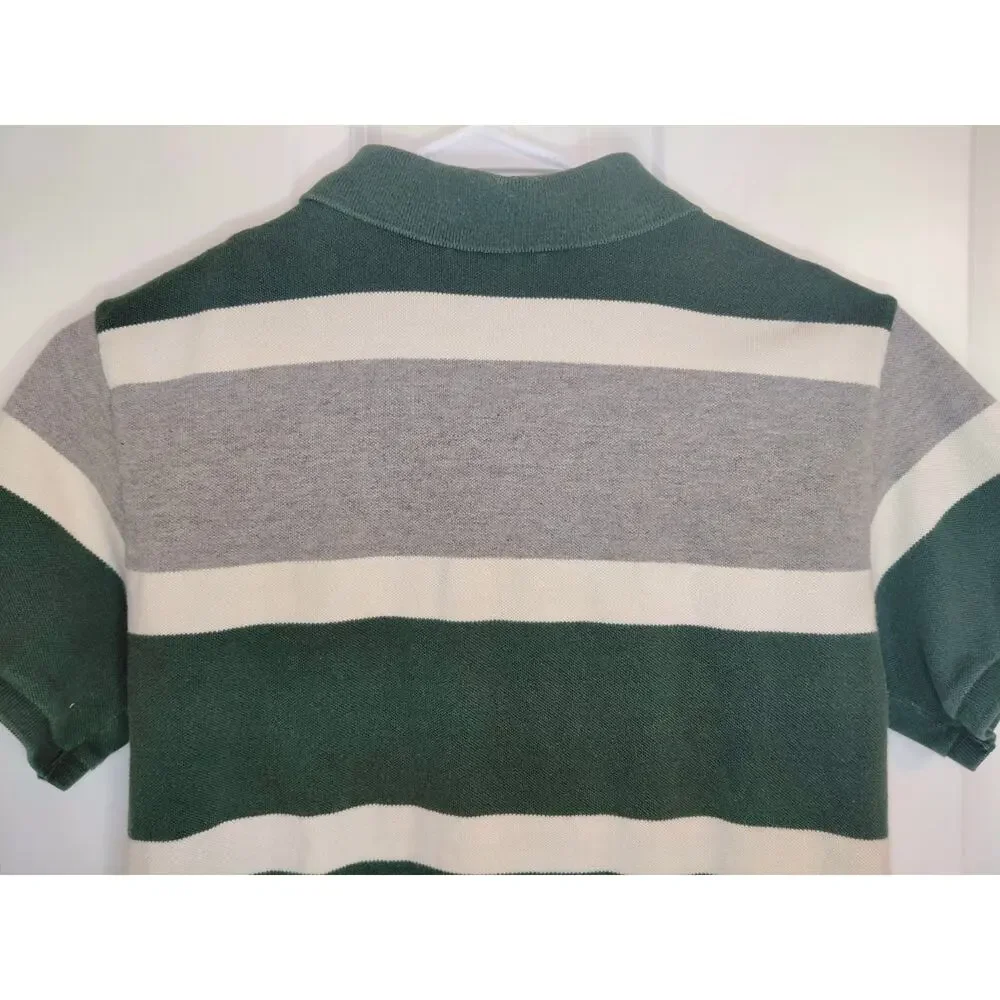 Vintage Polo Ralph Lauren Boys L 16/18 Striped Polo Shirt Green Gray Pony Mesh